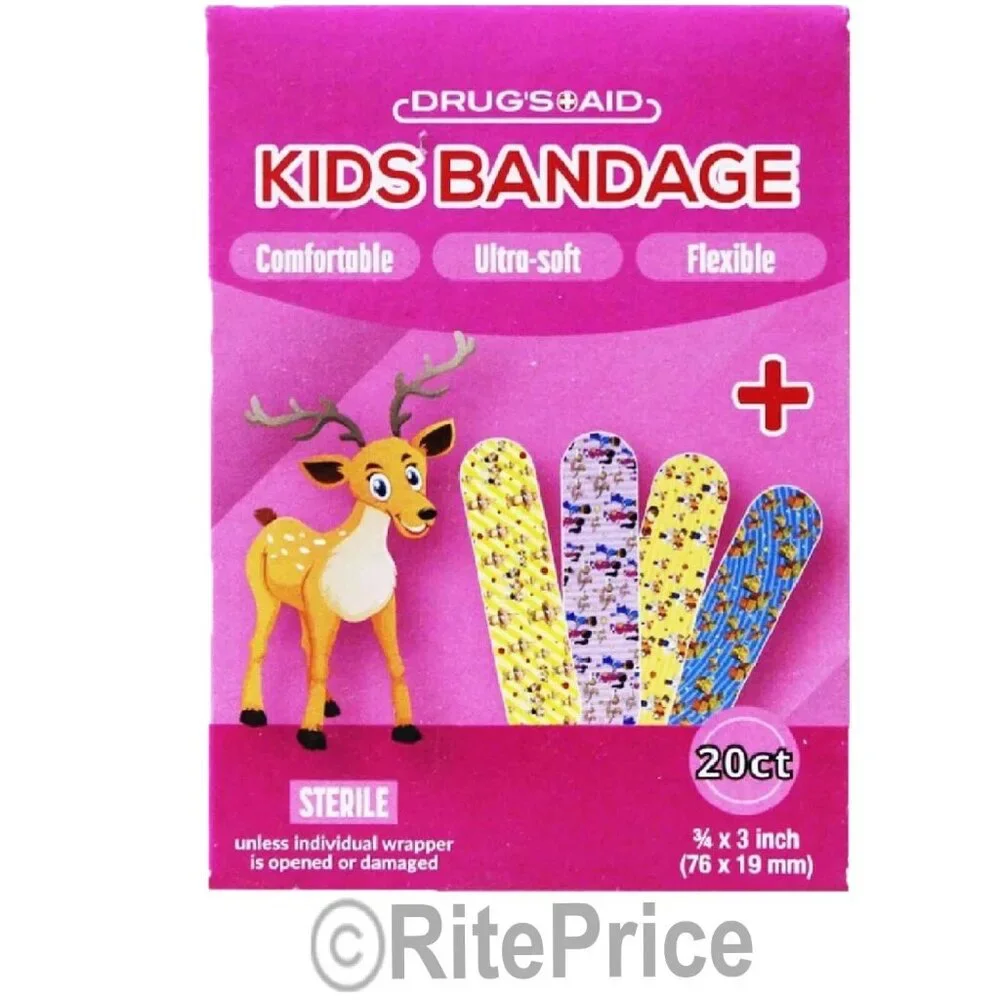 40 Pcs Kids Adhesive Bandages Character Animals, Girls, Boys AST (2 Pack) - New
